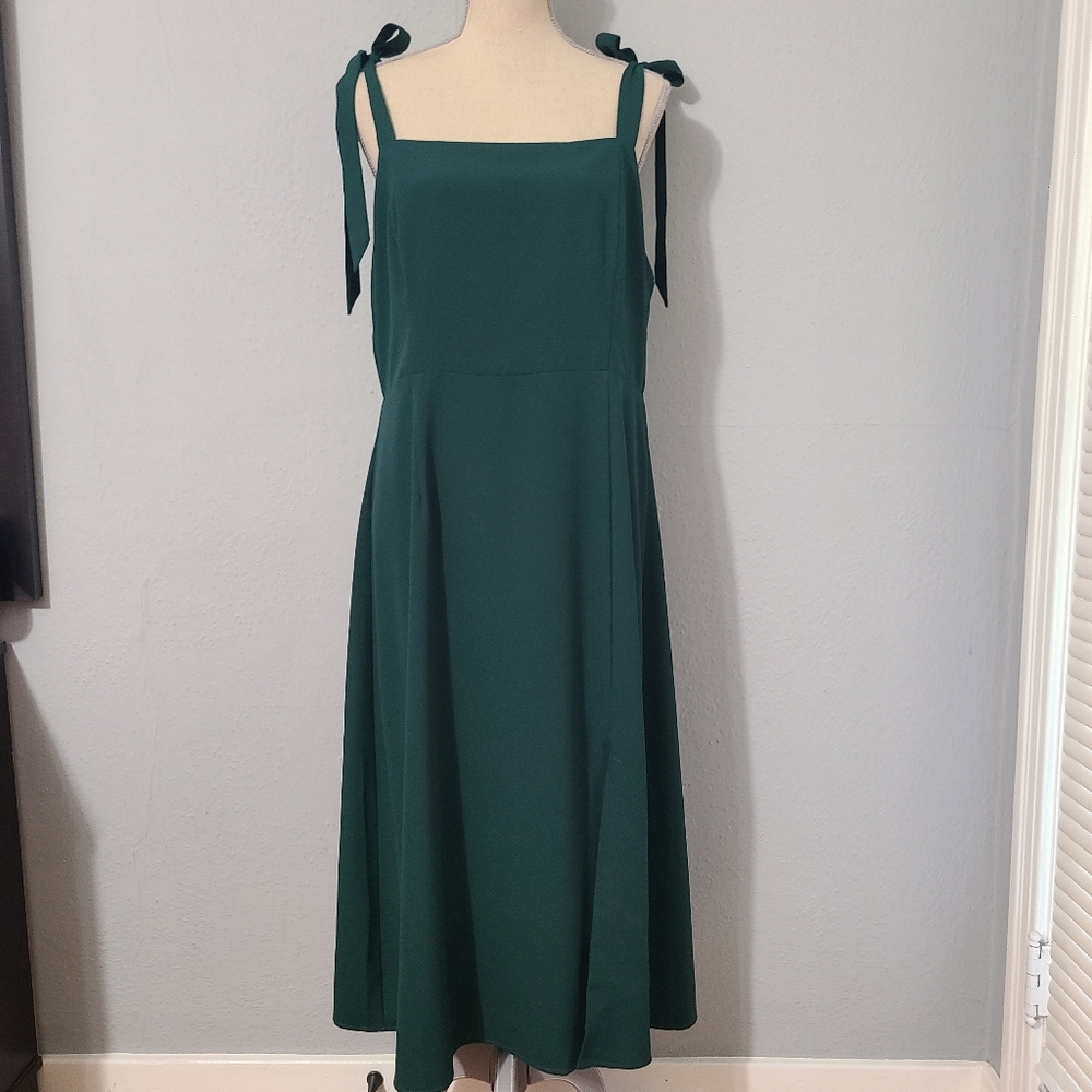 Petal & Pup Emerald Green Laurel Midi Dress with Tie Straps